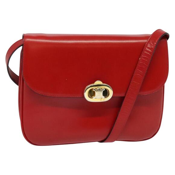CELINE Shoulder Bag Leather Red Gold - Picture 1 of 13